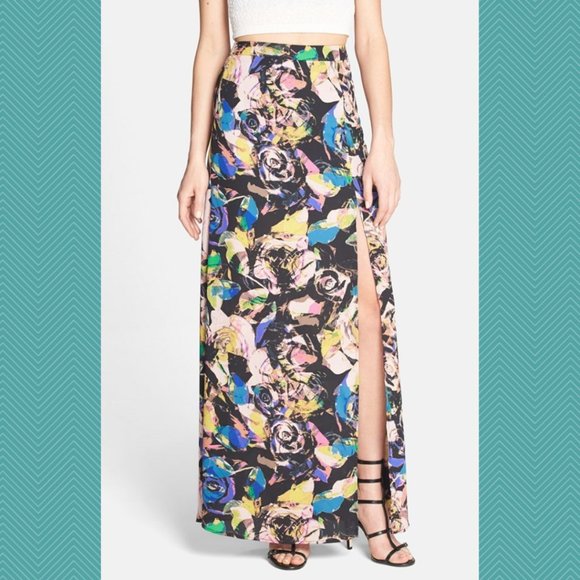 ASTR Abstract Floral Printed Side Slit Maxi Skirt - Picture 1 of 3